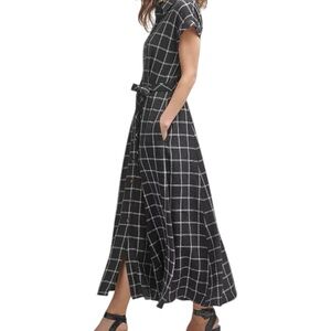 Calvin Klein Women’s Shirt Dress Button Front Collared Black Plaid Size 8